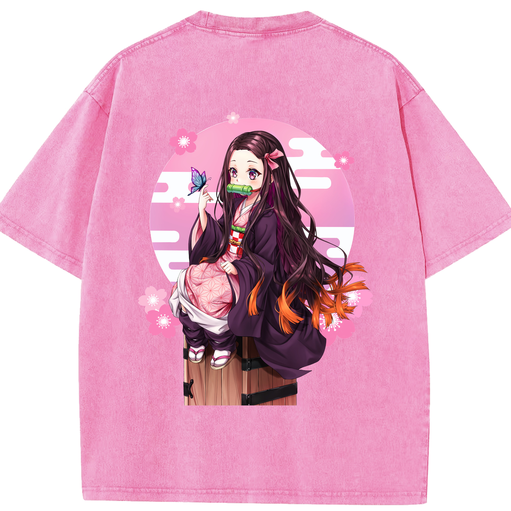 （画像用） 鬼滅の刃（きめつのやいば）竈門 禰󠄀豆子／かまど ねずこ Kamado Nezuko 綿100% ヴィンテージ風 半袖Tシャツ（背面プリント）